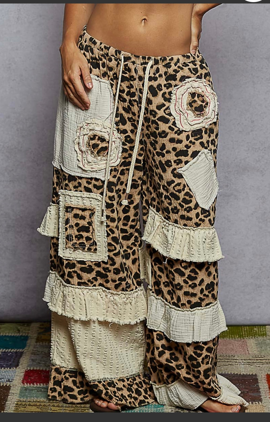 Wild Ruffle Patchwork Leopard Pants