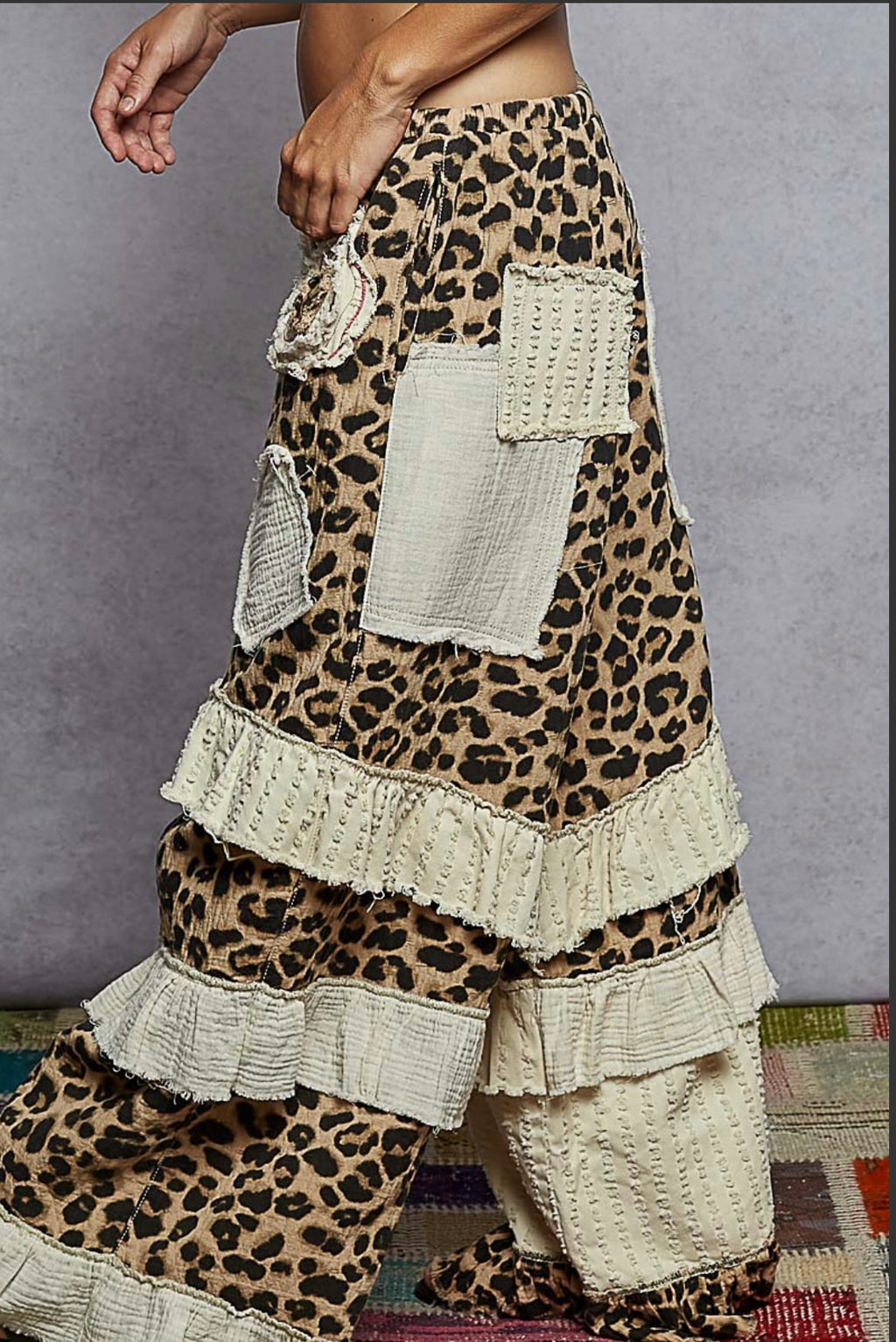 Wild Ruffle Patchwork Leopard Pants
